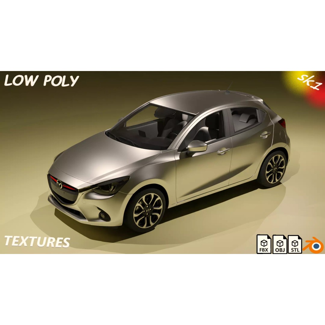 Mazda 2 3D Model – Low Poly Game Asset, Blender, FBX, OBJ - View 2