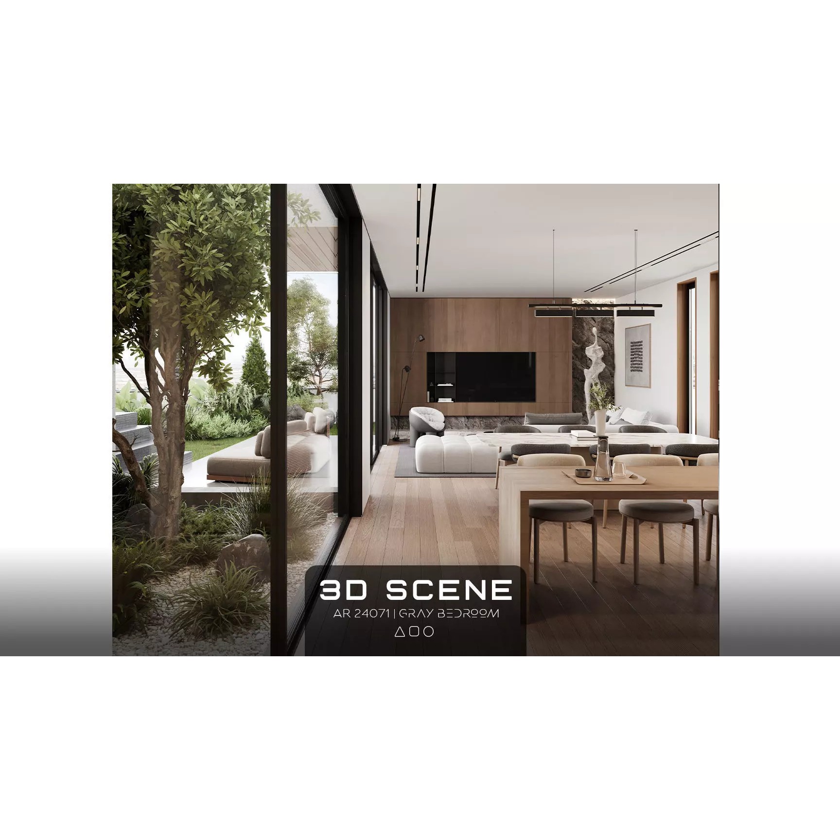 Cozy Space - Interior Living Room-Kitchen-Hallway 3D Model - View 2