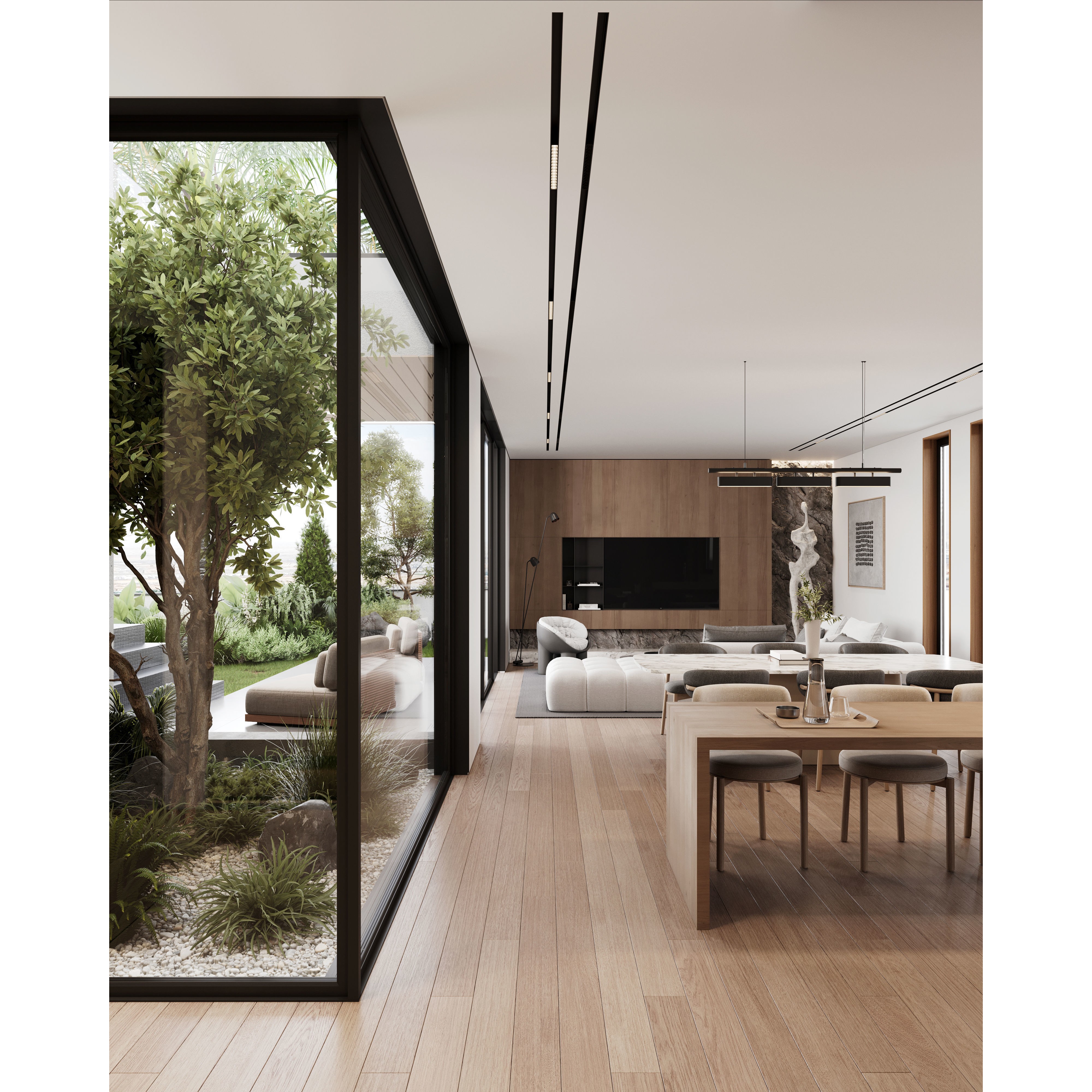 Cozy Space - Interior Living Room-Kitchen-Hallway 3D Model - View 3