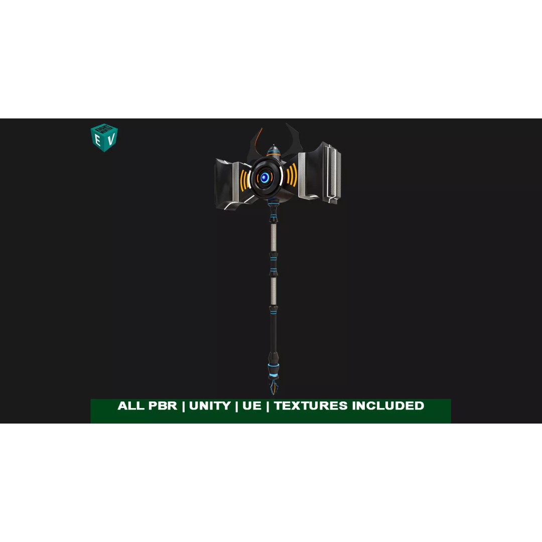 Sci Fi Battle Hammer 3D Model – Low Poly PBR Game Asset, FBX - View 2