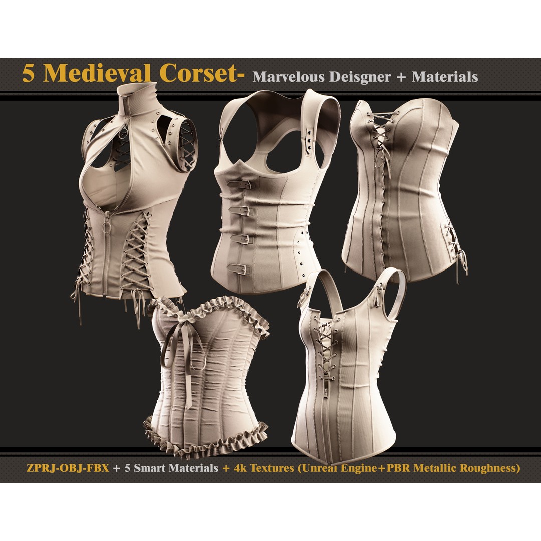 Medieval Corsets 3D Model – Vintage Fashion Asset, FBX & OBJ Formats