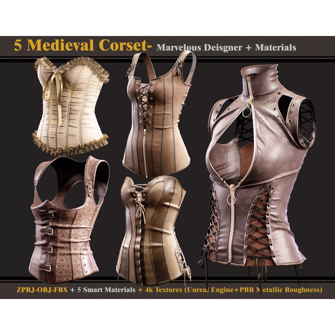 Medieval Corsets 3D Model – Vintage Fashion Asset, FBX & OBJ Formats - View 2