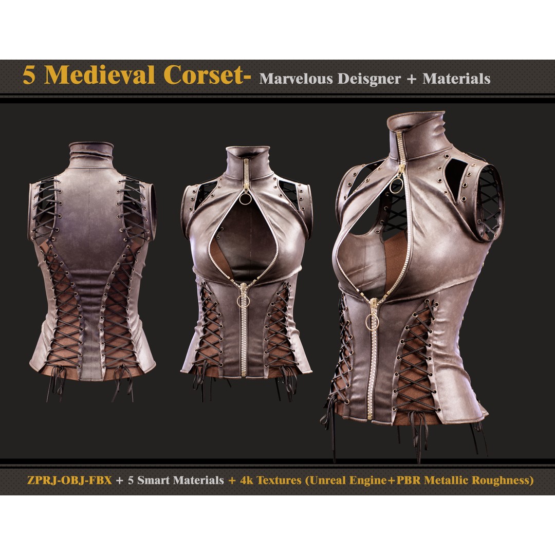 Medieval Corsets 3D Model – Vintage Fashion Asset, FBX & OBJ Formats - View 3