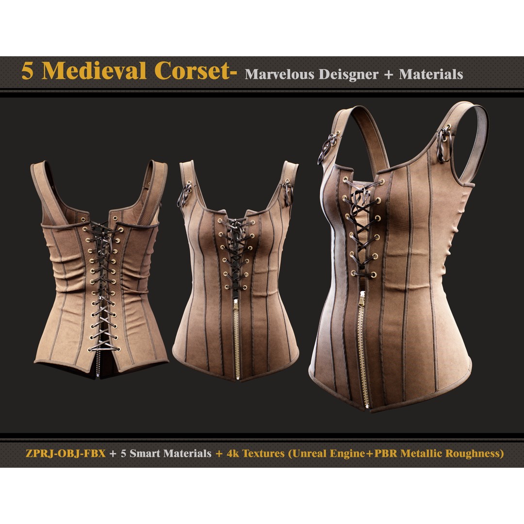 Medieval Corsets 3D Model – Vintage Fashion Asset, FBX & OBJ Formats - View 4