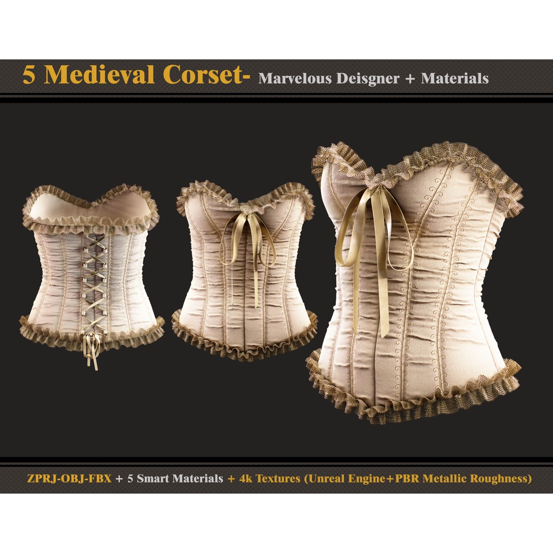 Medieval Corsets 3D Model – Vintage Fashion Asset, FBX & OBJ Formats - View 5