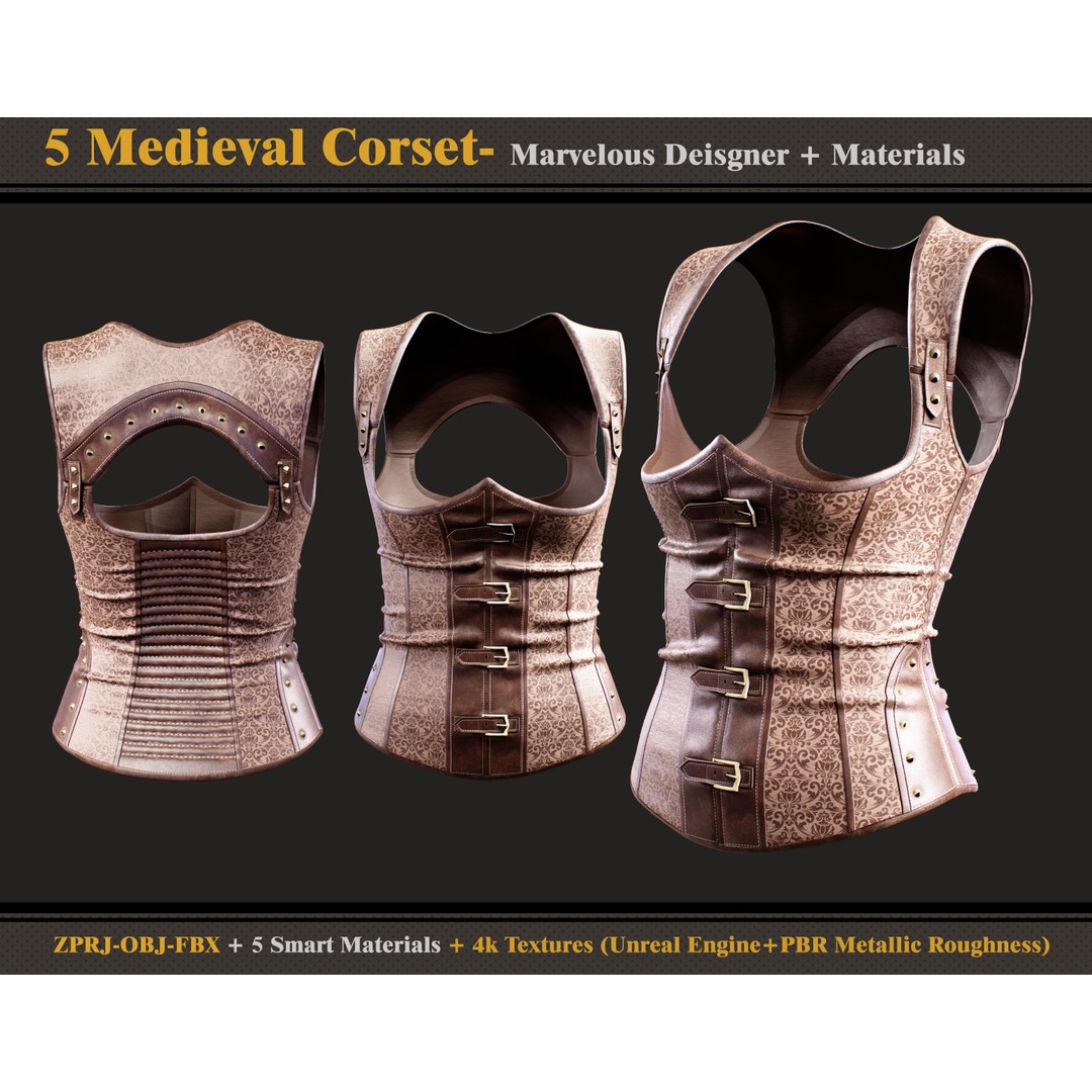Medieval Corsets 3D Model – Vintage Fashion Asset, FBX & OBJ Formats - View 6
