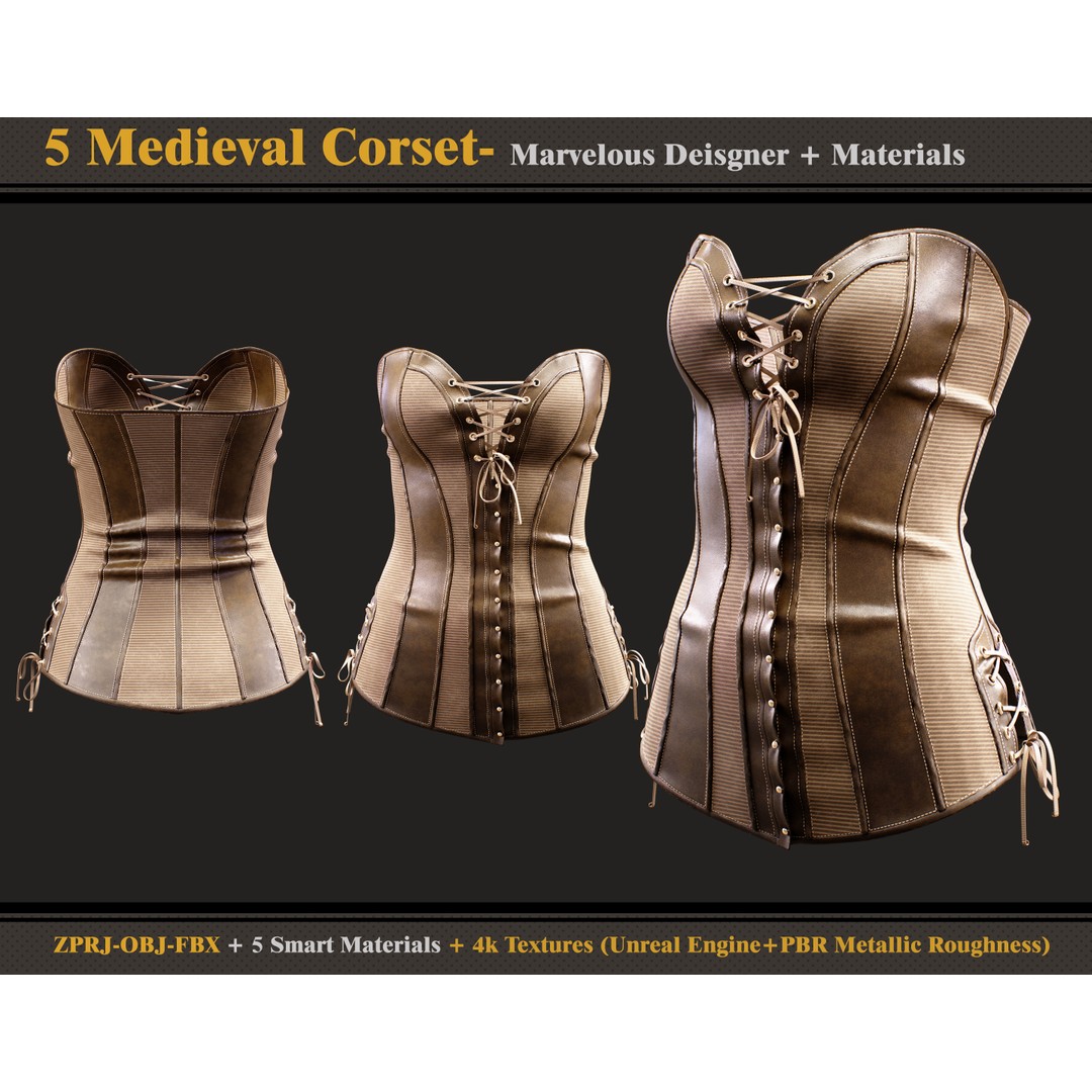 Medieval Corsets 3D Model – Vintage Fashion Asset, FBX & OBJ Formats - View 7