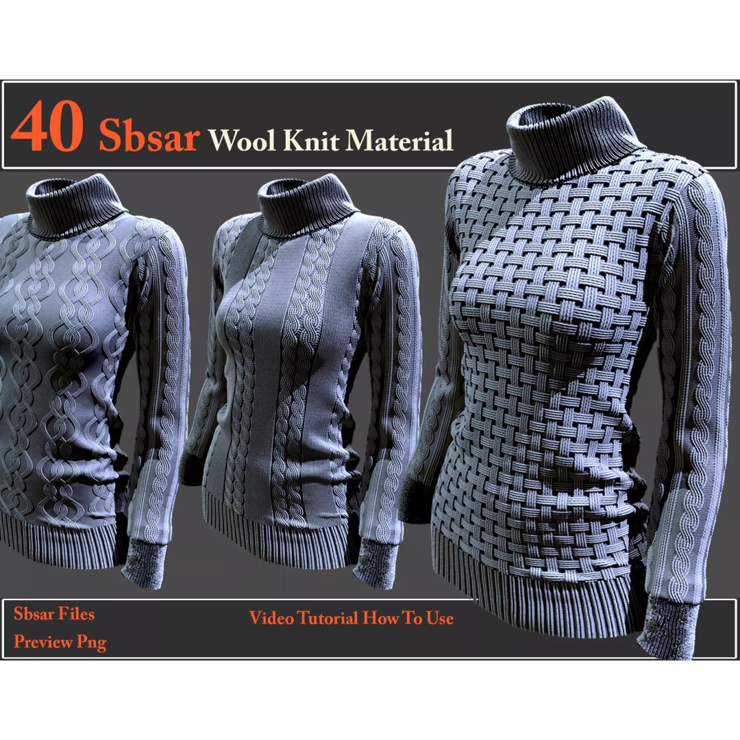Wool Knit Materials 3D Model – 40 SBSAR Textures for Substance - View 2