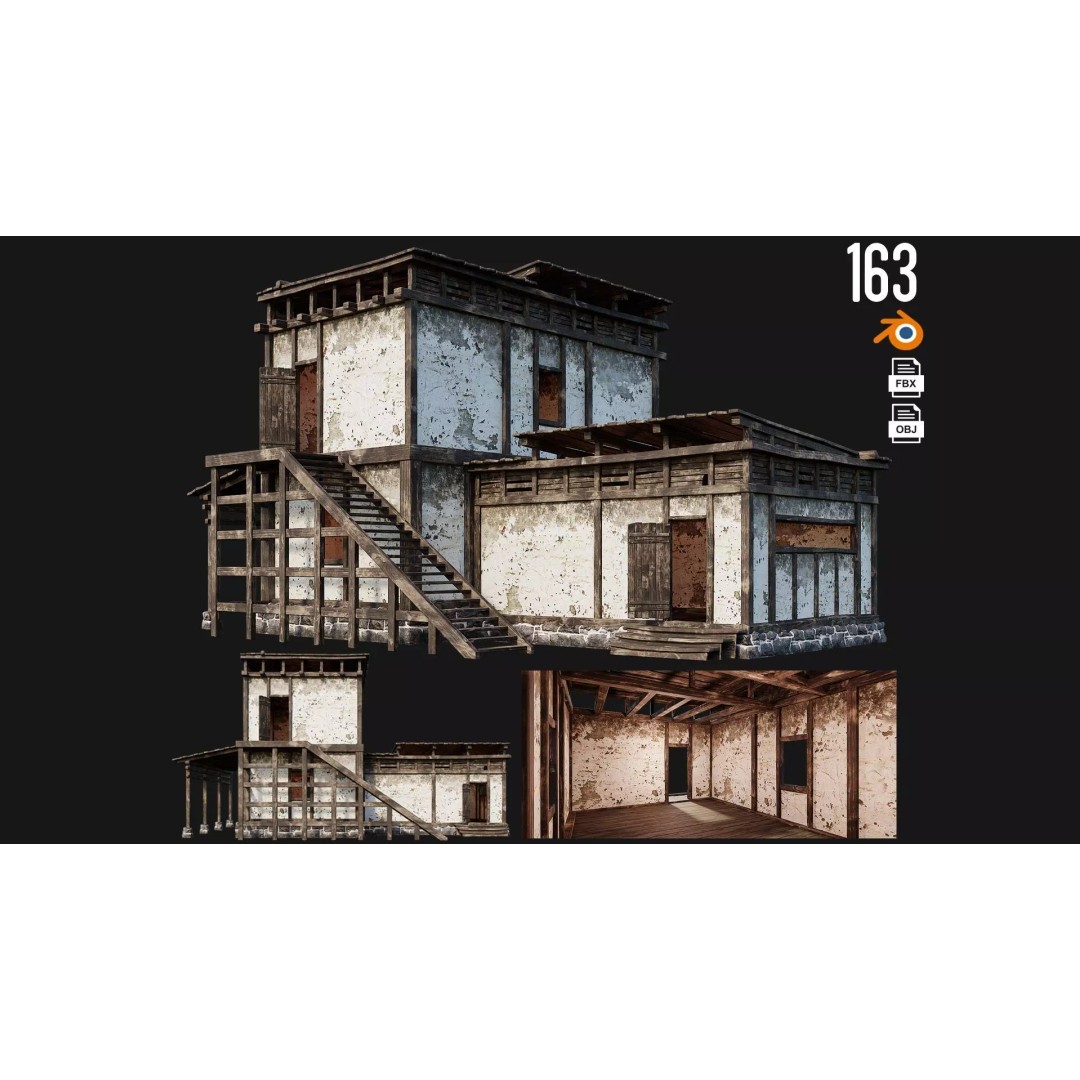 Old House 3D Model – Low Poly Game Ready Asset with 4K Textures - View 2