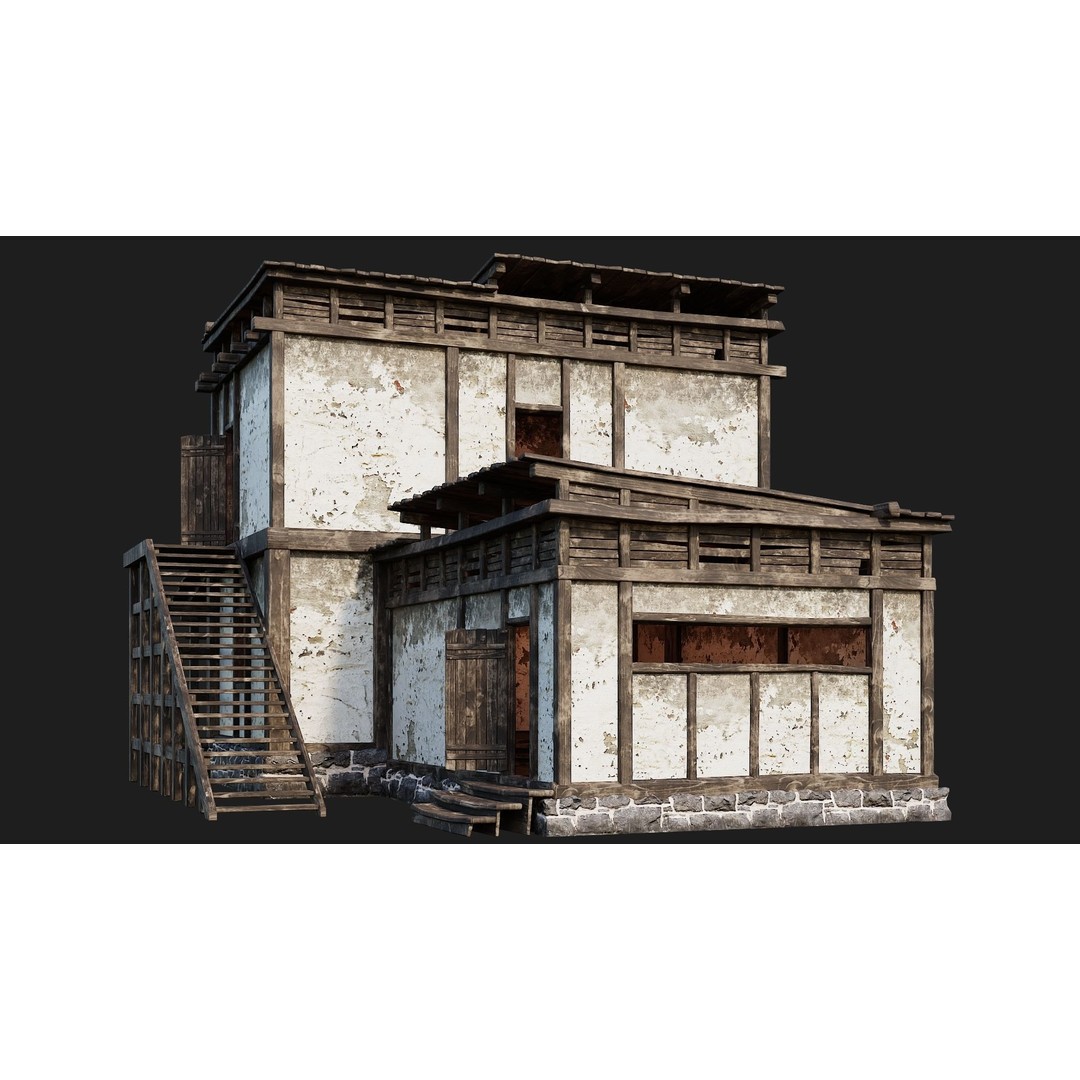 Old House 3D Model – Low Poly Game Ready Asset with 4K Textures - View 6