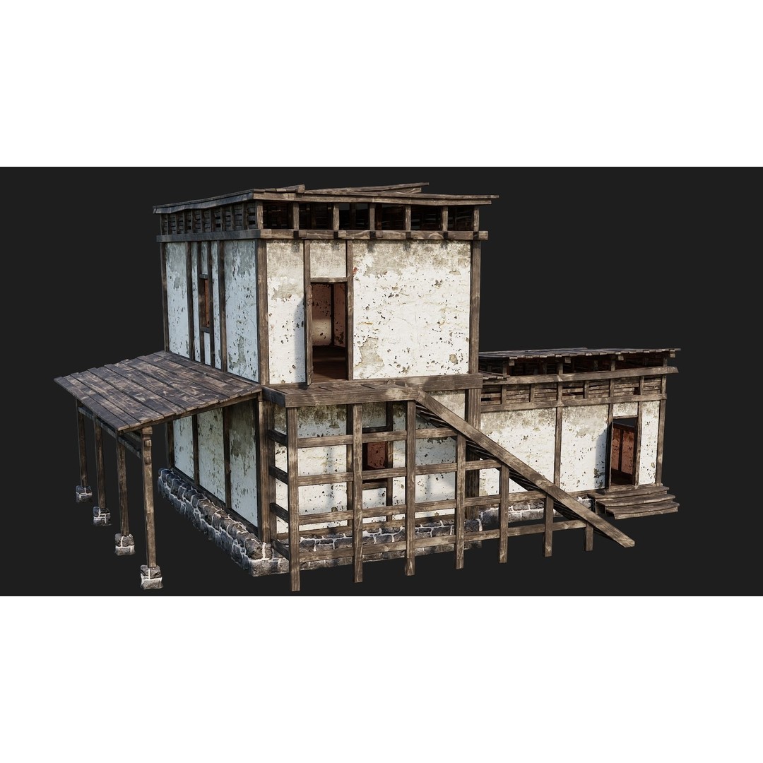 Old House 3D Model – Low Poly Game Ready Asset with 4K Textures - View 7