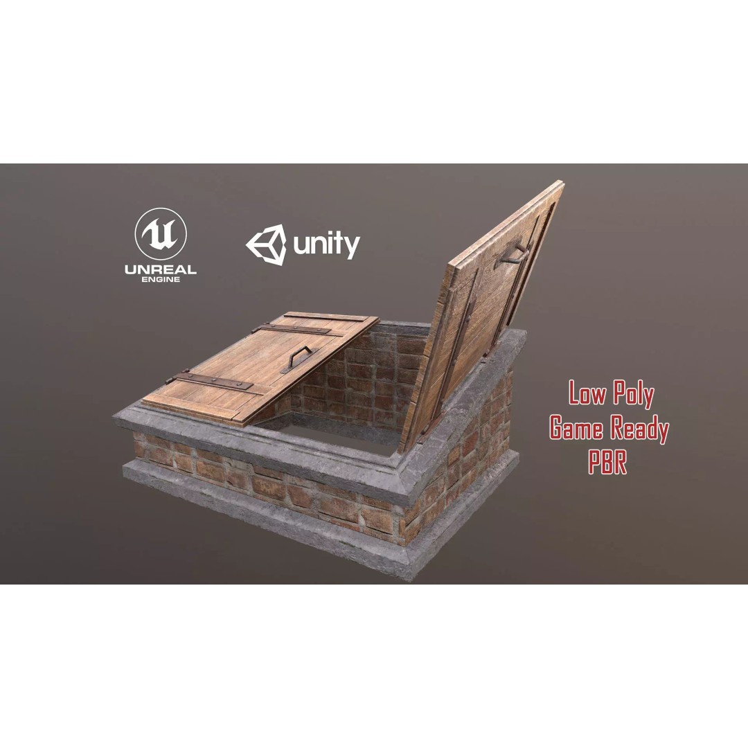 Basement Entrance 3D Model – Low Poly PBR Game Asset, FBX/OBJ - View 2