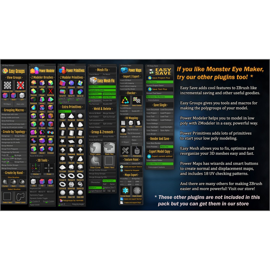 Monster Eye Maker 3D Model – ZBrush Plugin with 140 Eye Textures