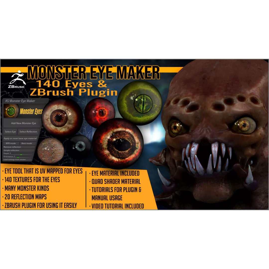 Monster Eye Maker 3D Model – ZBrush Plugin with 140 Eye Textures - View 2