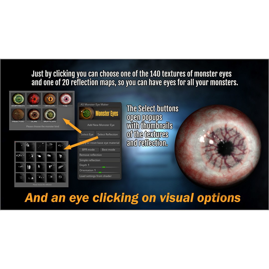 Monster Eye Maker 3D Model – ZBrush Plugin with 140 Eye Textures - View 6
