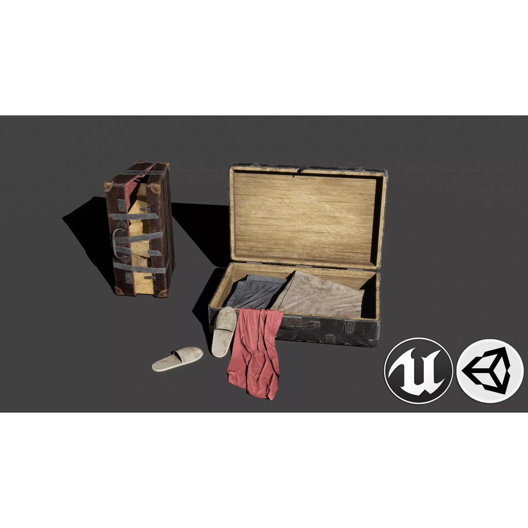 Suitcases 3D Model – Low Poly Vintage Kit, Game Ready FBX - View 2