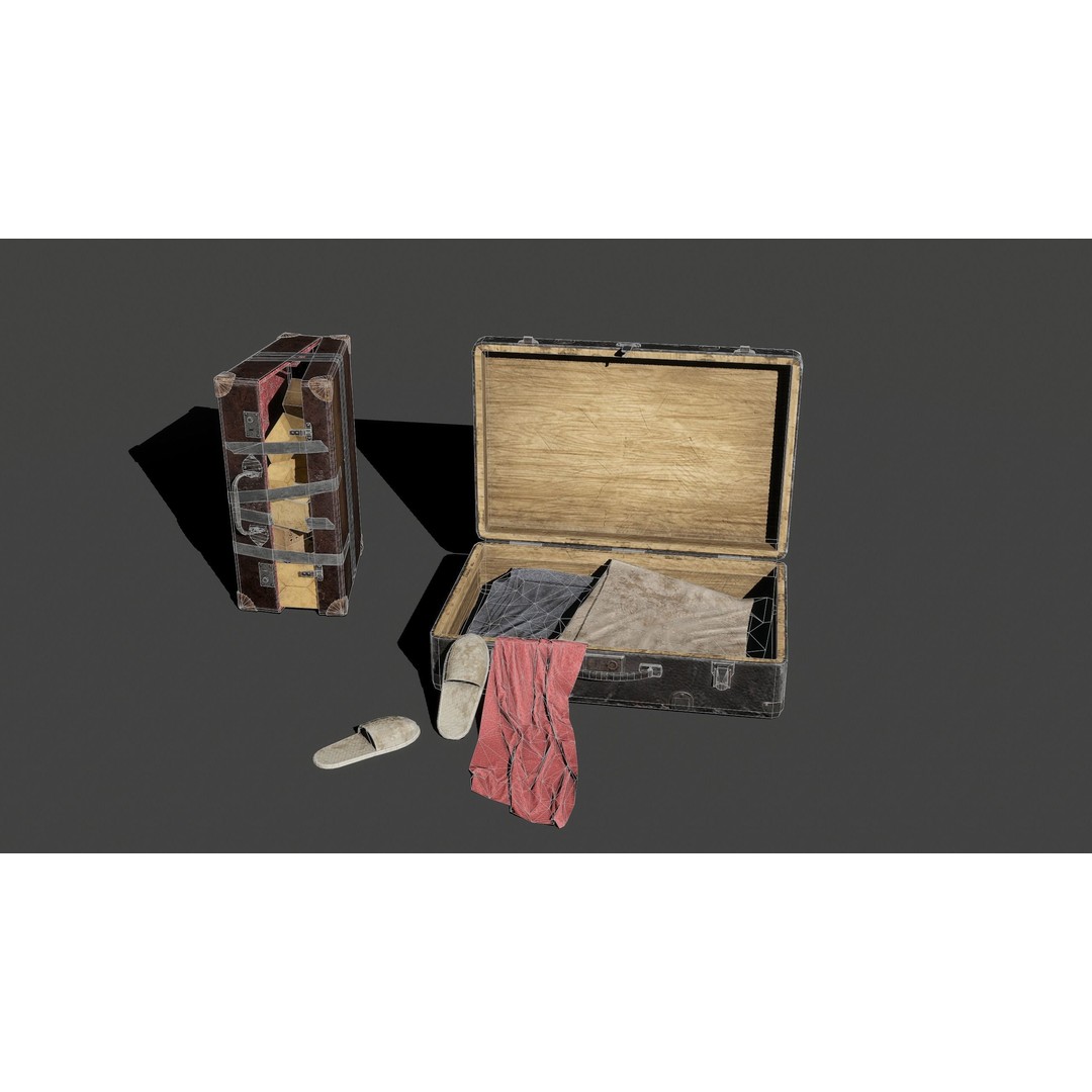 Suitcases 3D Model – Low Poly Vintage Kit, Game Ready FBX - View 3