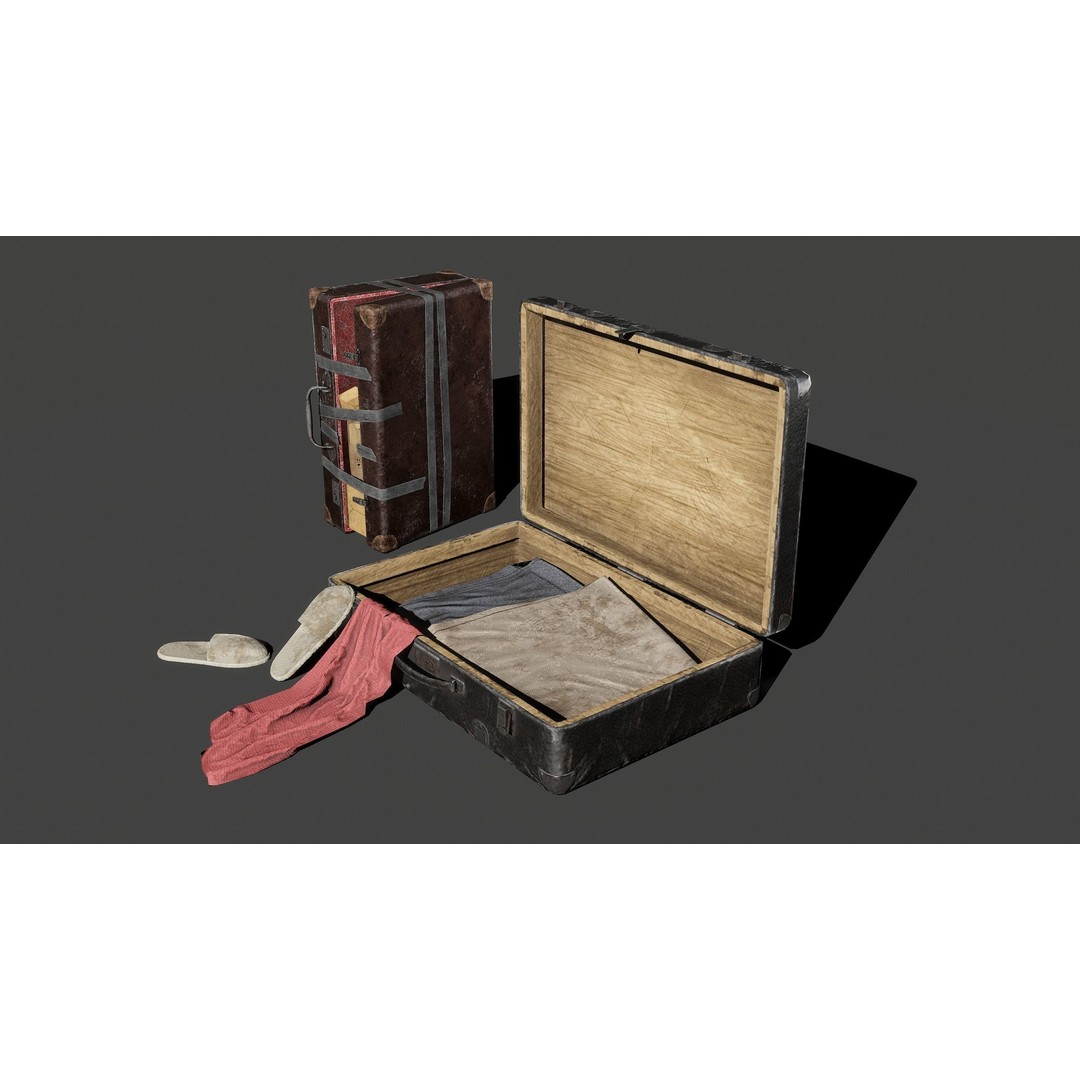 Suitcases 3D Model – Low Poly Vintage Kit, Game Ready FBX - View 4