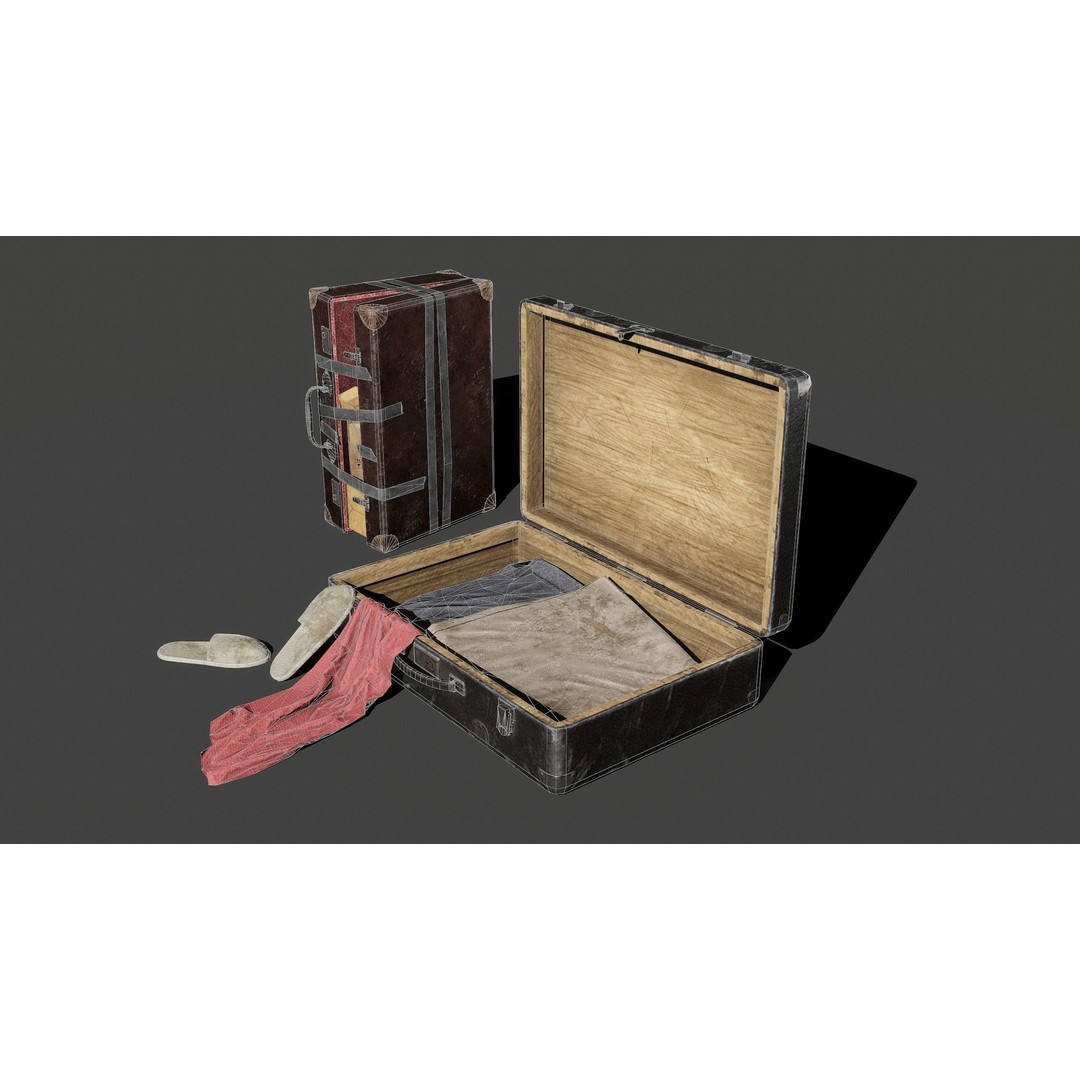 Suitcases 3D Model – Low Poly Vintage Kit, Game Ready FBX - View 5
