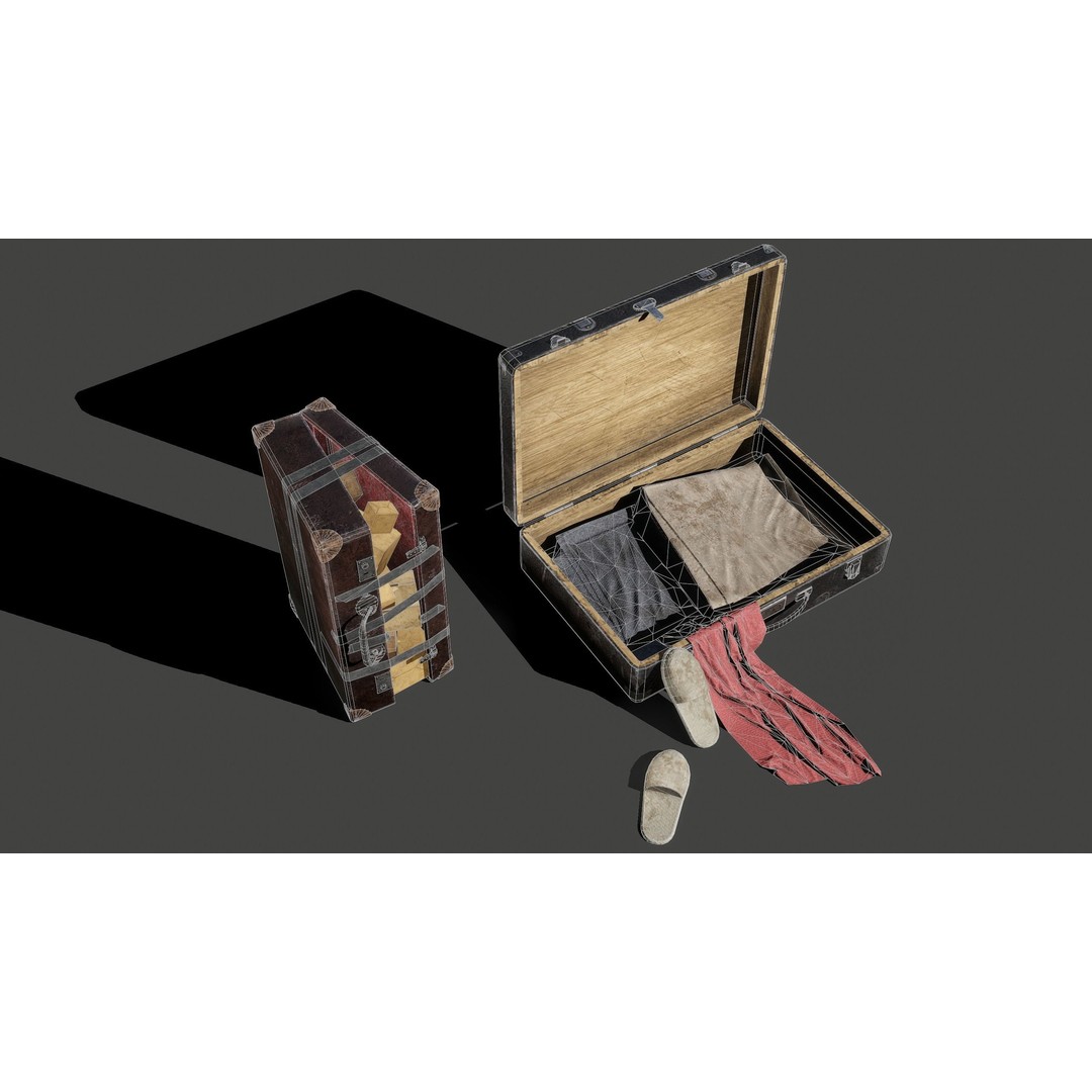 Suitcases 3D Model – Low Poly Vintage Kit, Game Ready FBX - View 7