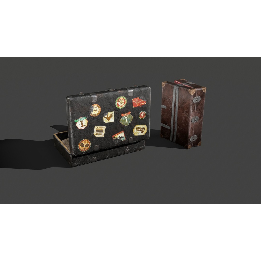 Suitcases 3D Model – Low Poly Vintage Kit, Game Ready FBX - View 8