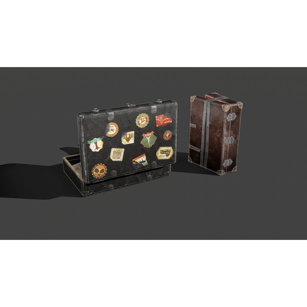 Suitcases 3D Model – Low Poly Vintage Kit, Game Ready FBX - View 9