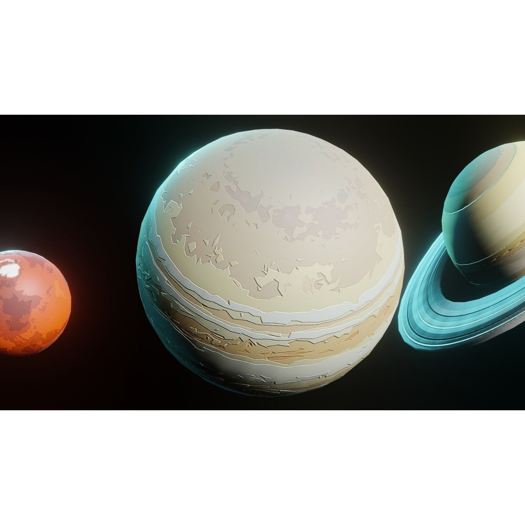 Stylized Solar System 3D Model – Low Poly PBR Asset, FBX, OBJ - View 11