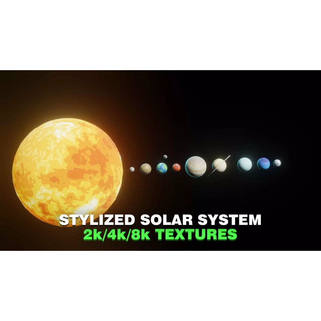 Stylized Solar System 3D Model – Low Poly PBR Asset, FBX, OBJ - View 2