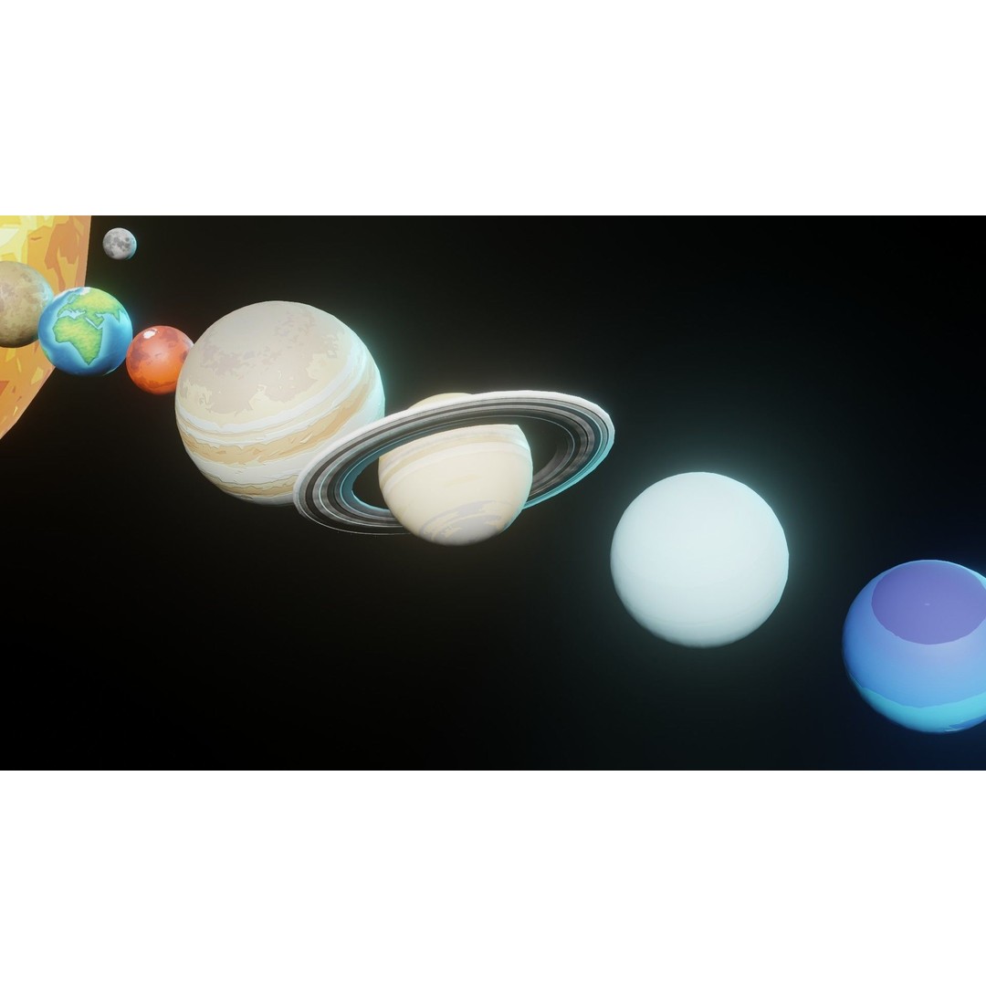 Stylized Solar System 3D Model – Low Poly PBR Asset, FBX, OBJ - View 20
