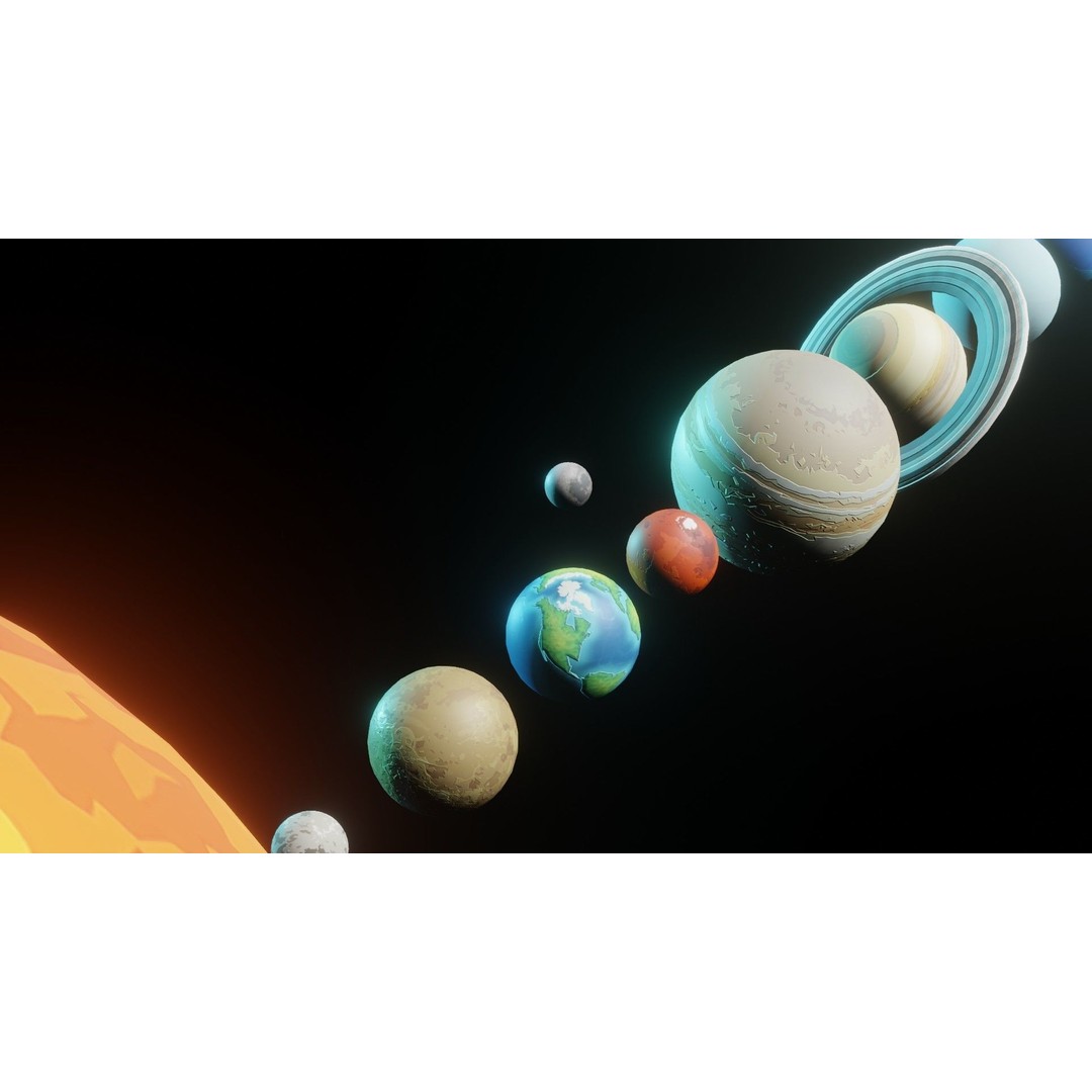 Stylized Solar System 3D Model – Low Poly PBR Asset, FBX, OBJ - View 21