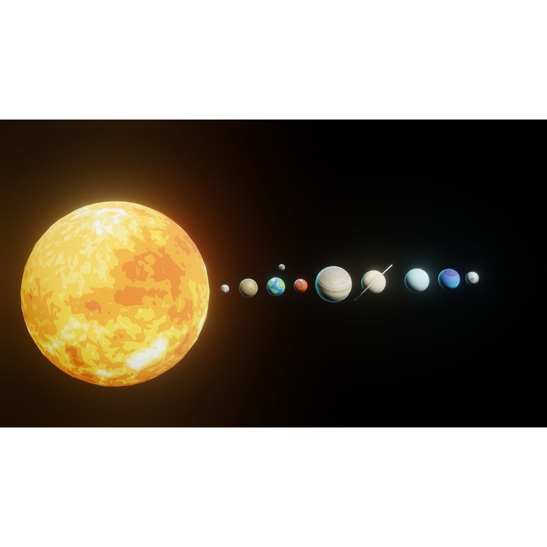 Stylized Solar System 3D Model – Low Poly PBR Asset, FBX, OBJ - View 3