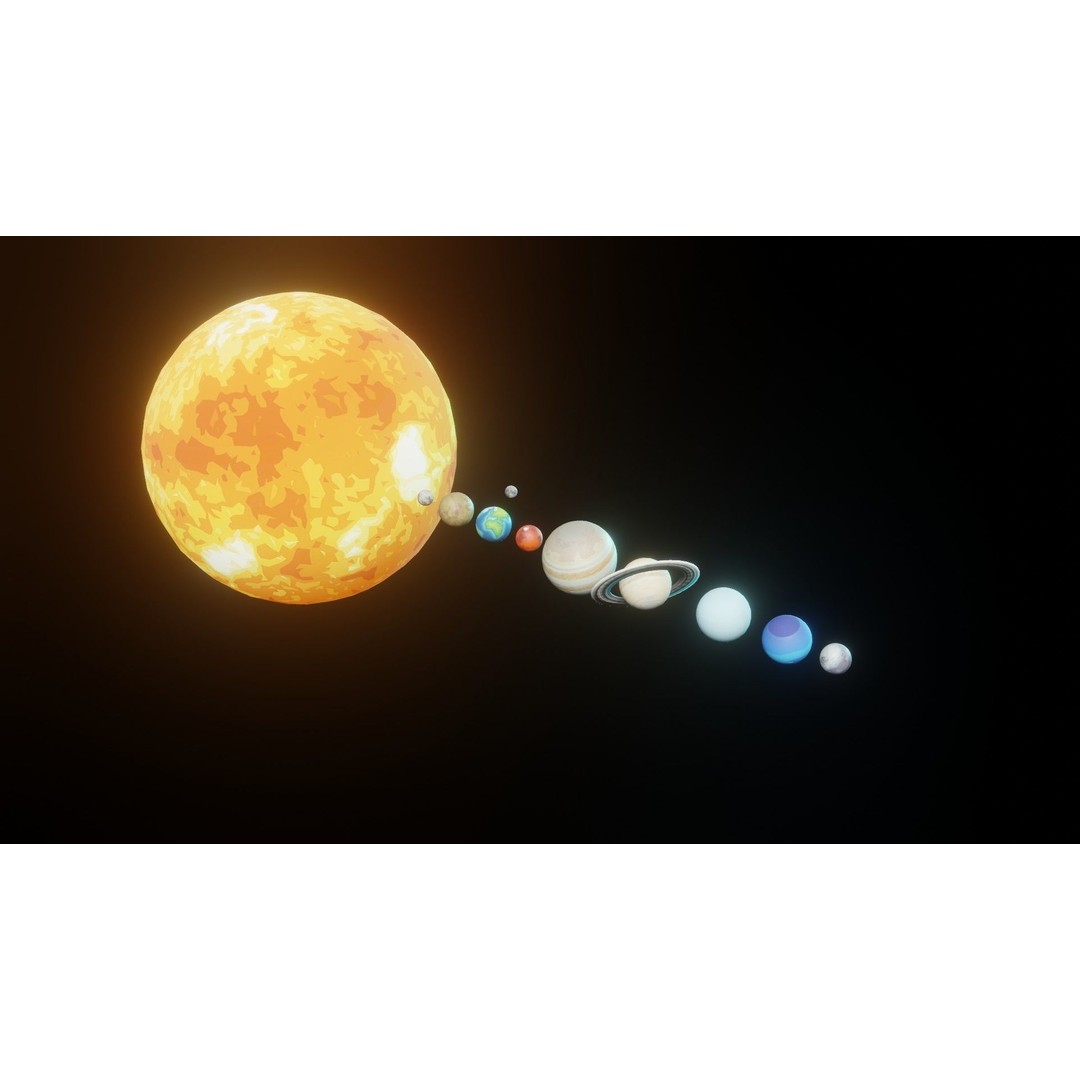 Stylized Solar System 3D Model – Low Poly PBR Asset, FBX, OBJ - View 4