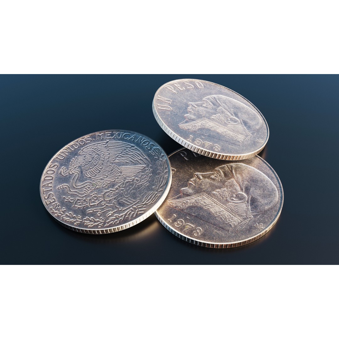Mexican One Peso Coin 3D Model – Low Poly Scanned Asset, FBX - View 10