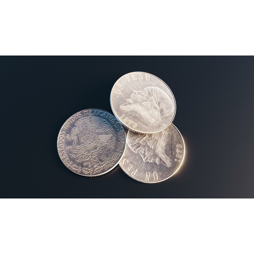 Mexican One Peso Coin 3D Model – Low Poly Scanned Asset, FBX - View 11