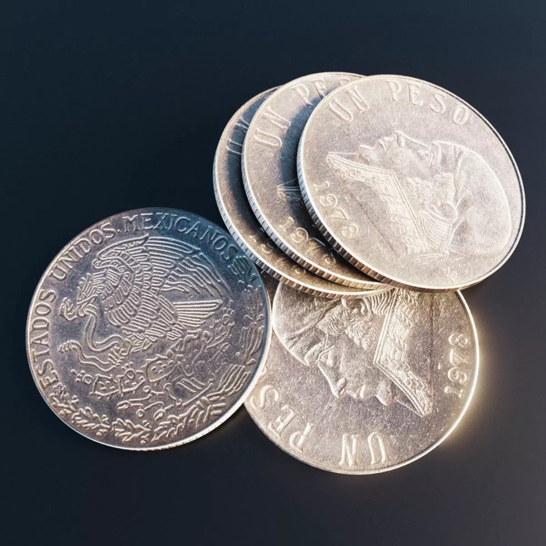 Mexican One Peso Coin 3D Model – Low Poly Scanned Asset, FBX - View 2
