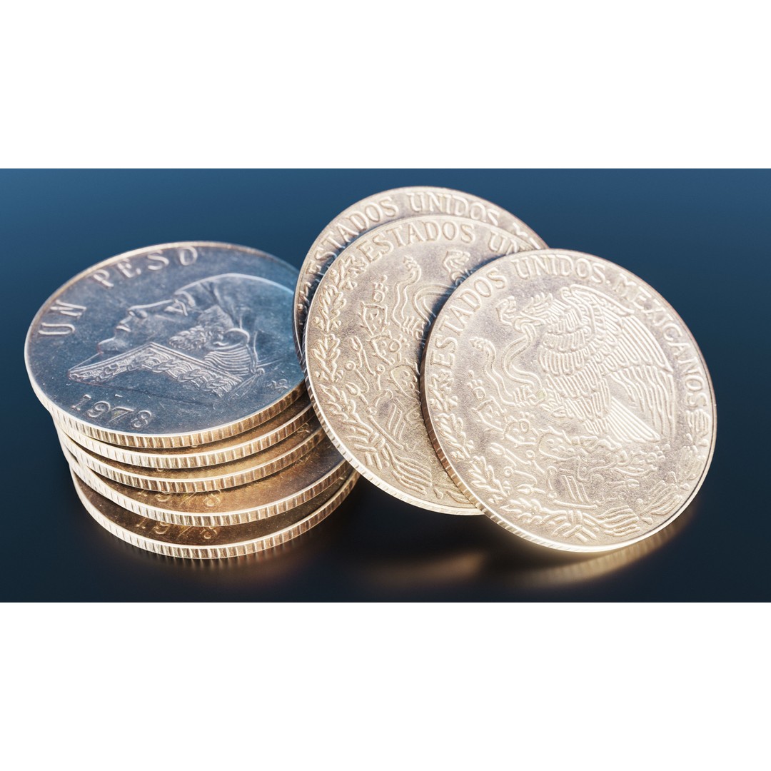 Mexican One Peso Coin 3D Model – Low Poly Scanned Asset, FBX - View 3