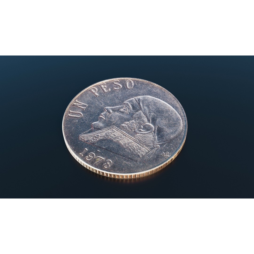 Mexican One Peso Coin 3D Model – Low Poly Scanned Asset, FBX - View 4