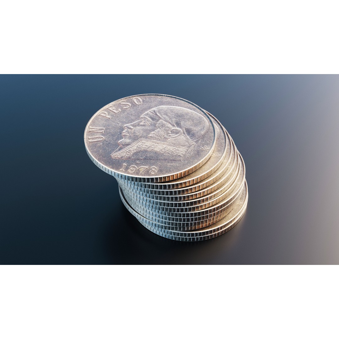 Mexican One Peso Coin 3D Model – Low Poly Scanned Asset, FBX - View 7