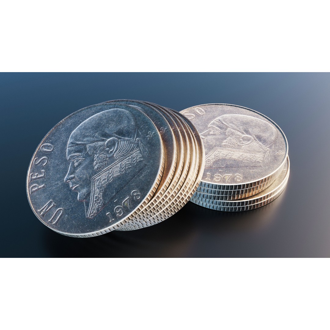 Mexican One Peso Coin 3D Model – Low Poly Scanned Asset, FBX - View 9