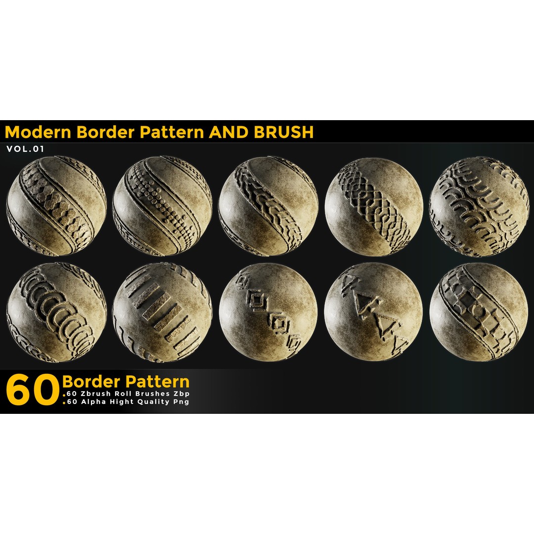 60 Modern Border Pattern 3D Model – Tileable ZBrush Alphas, 4K - View 4