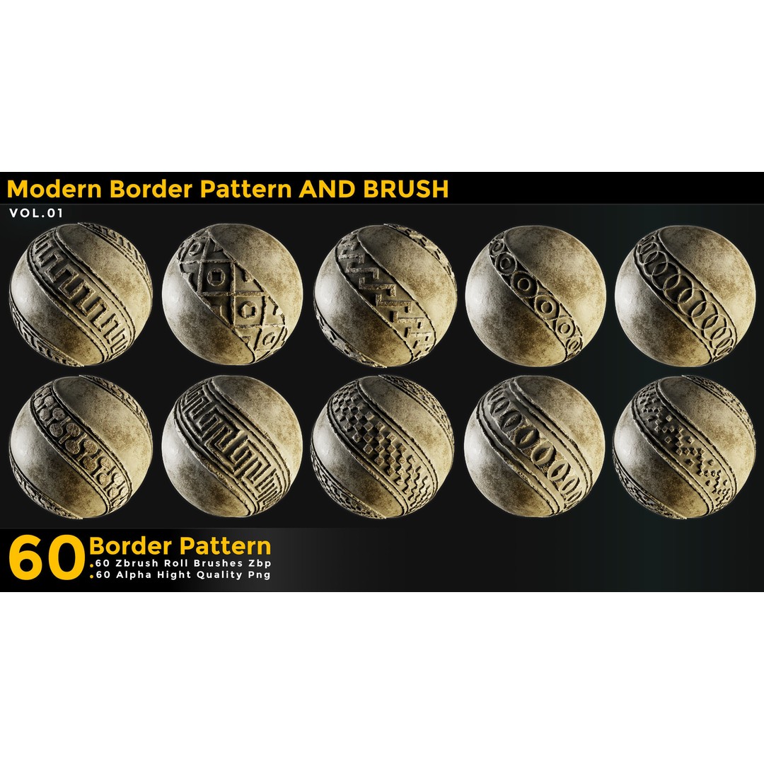 60 Modern Border Pattern 3D Model – Tileable ZBrush Alphas, 4K - View 5