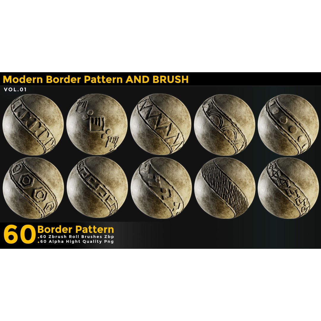 60 Modern Border Pattern 3D Model – Tileable ZBrush Alphas, 4K - View 7