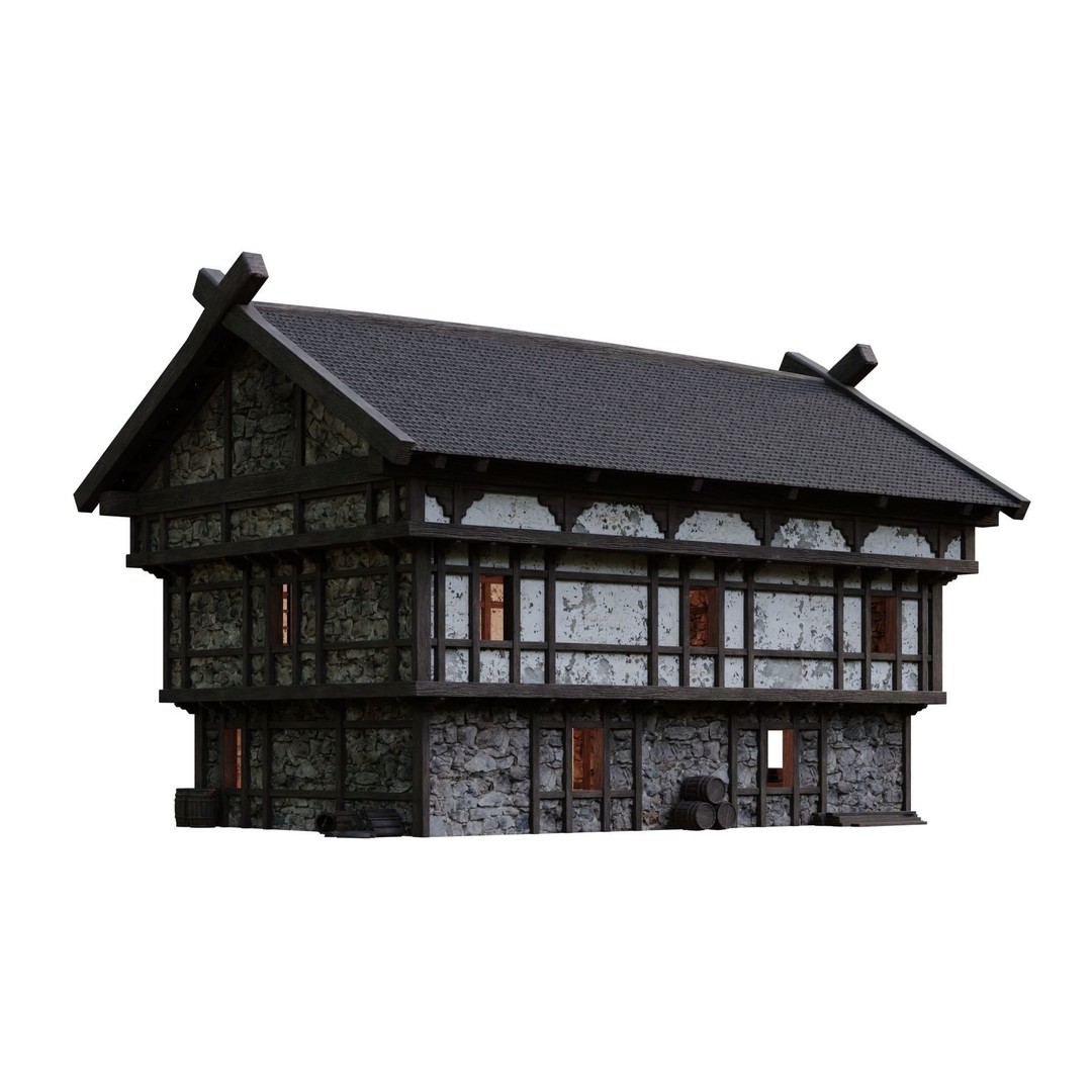 Old Medieval Building 3D Model – Low Poly Game Ready with 4K Textures - View 10