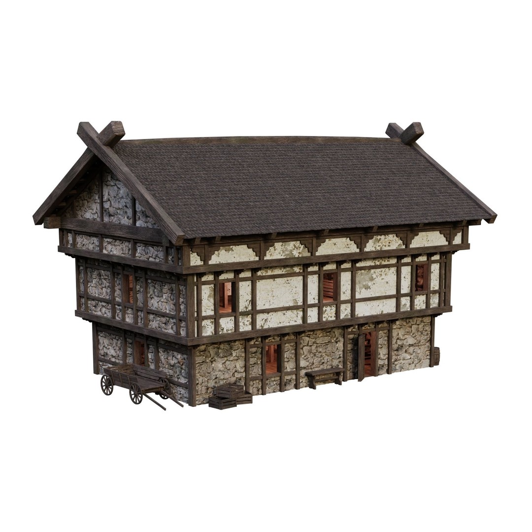 Old Medieval Building 3D Model – Low Poly Game Ready with 4K Textures - View 11