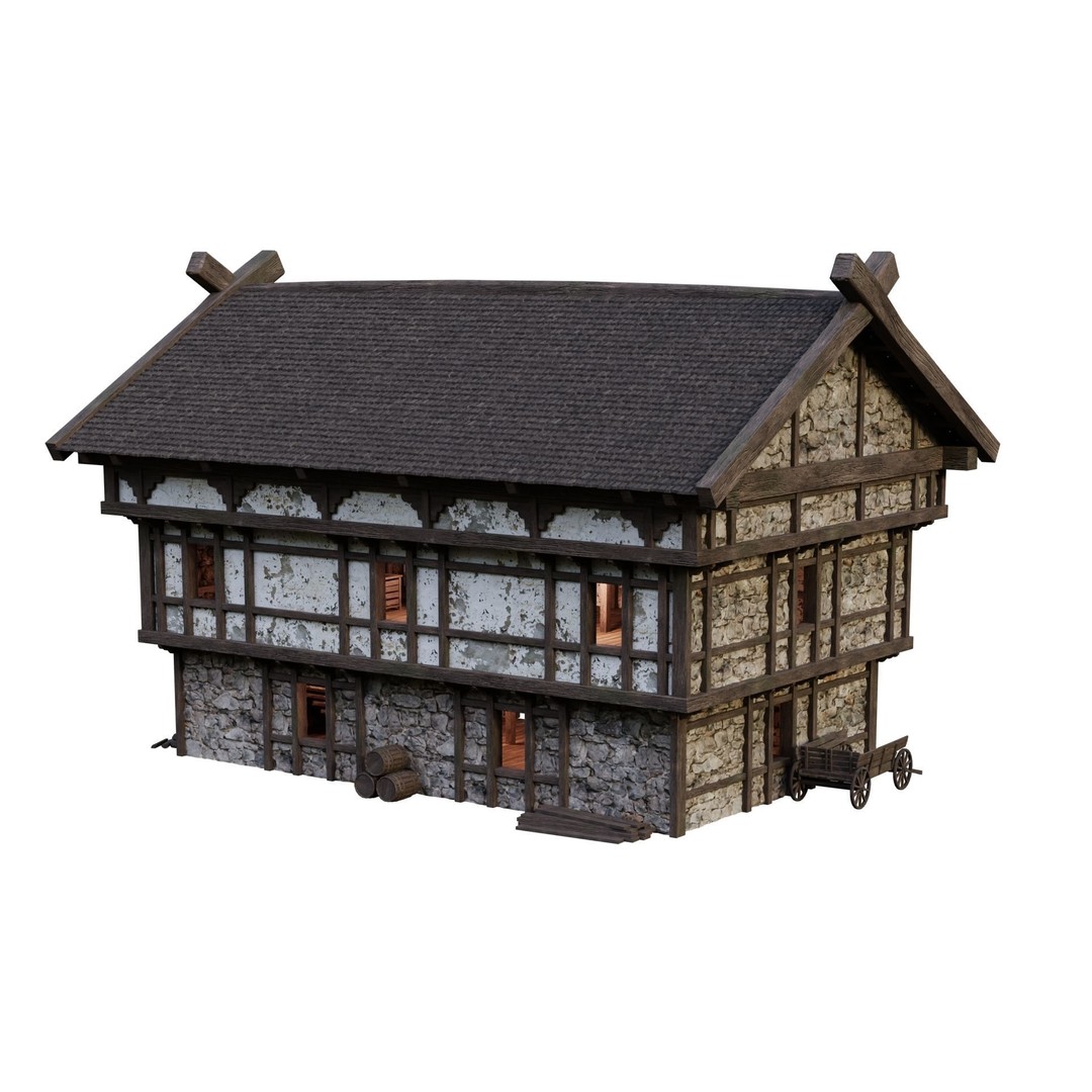 Old Medieval Building 3D Model – Low Poly Game Ready with 4K Textures - View 12