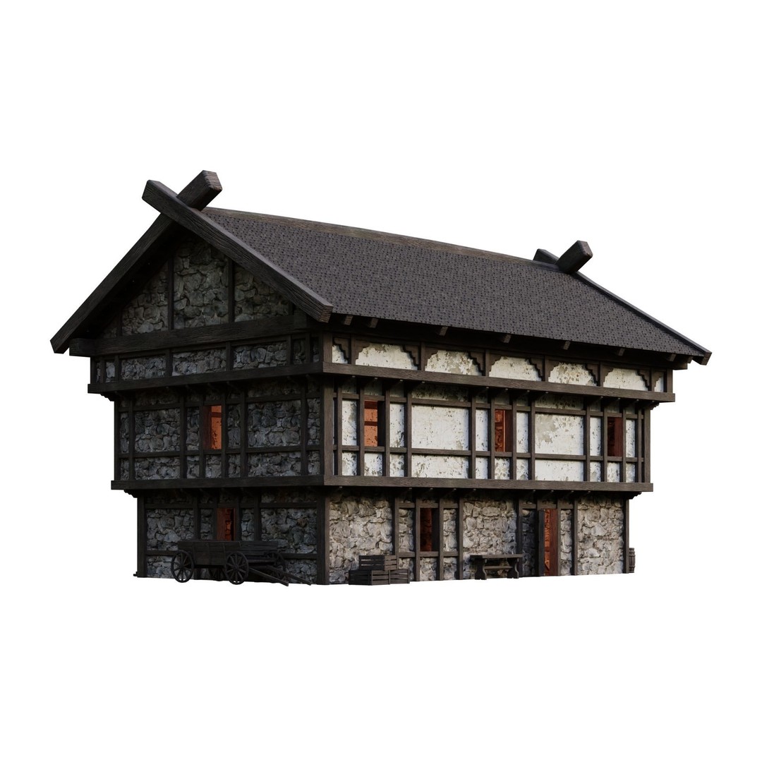 Old Medieval Building 3D Model – Low Poly Game Ready with 4K Textures - View 3
