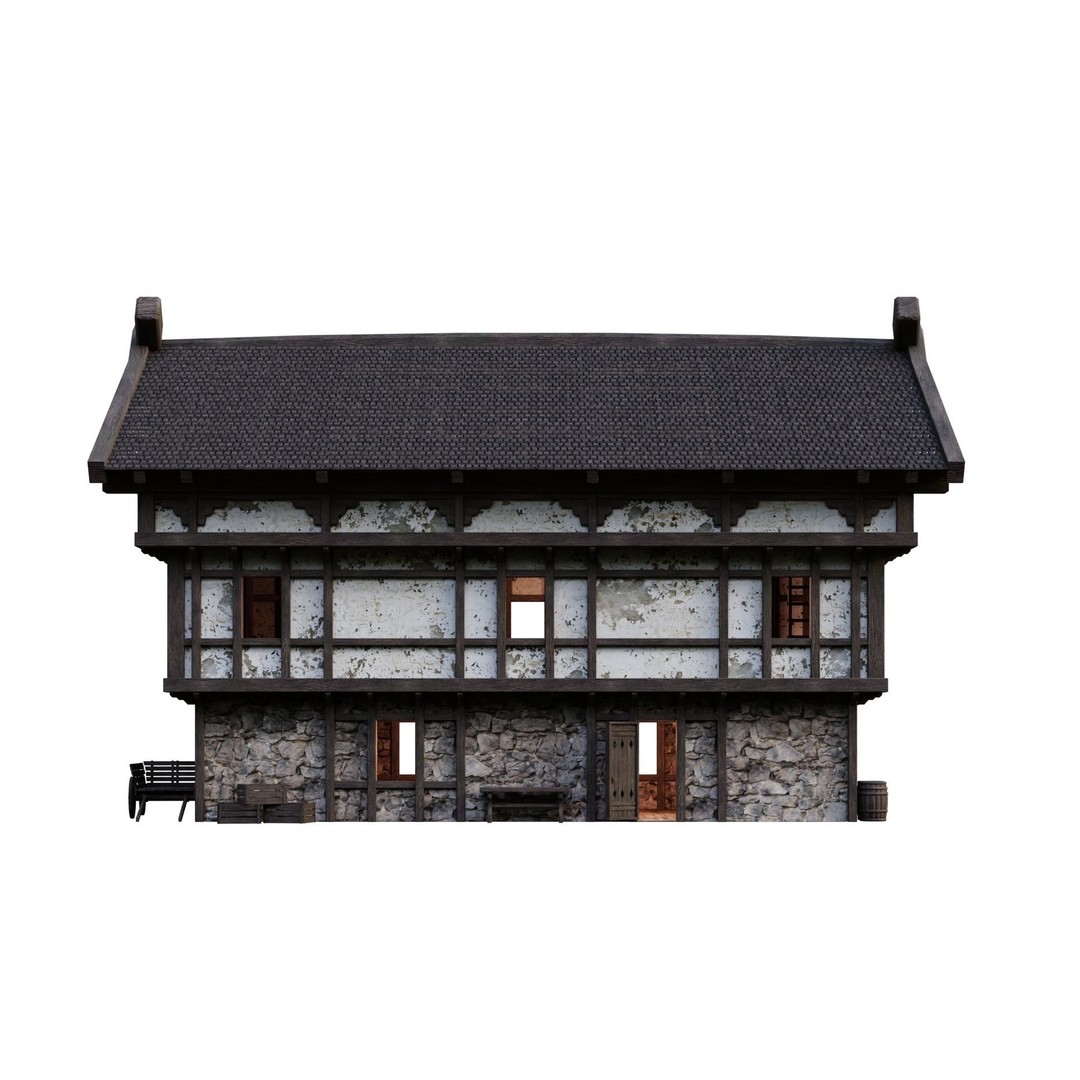 Old Medieval Building 3D Model – Low Poly Game Ready with 4K Textures - View 4
