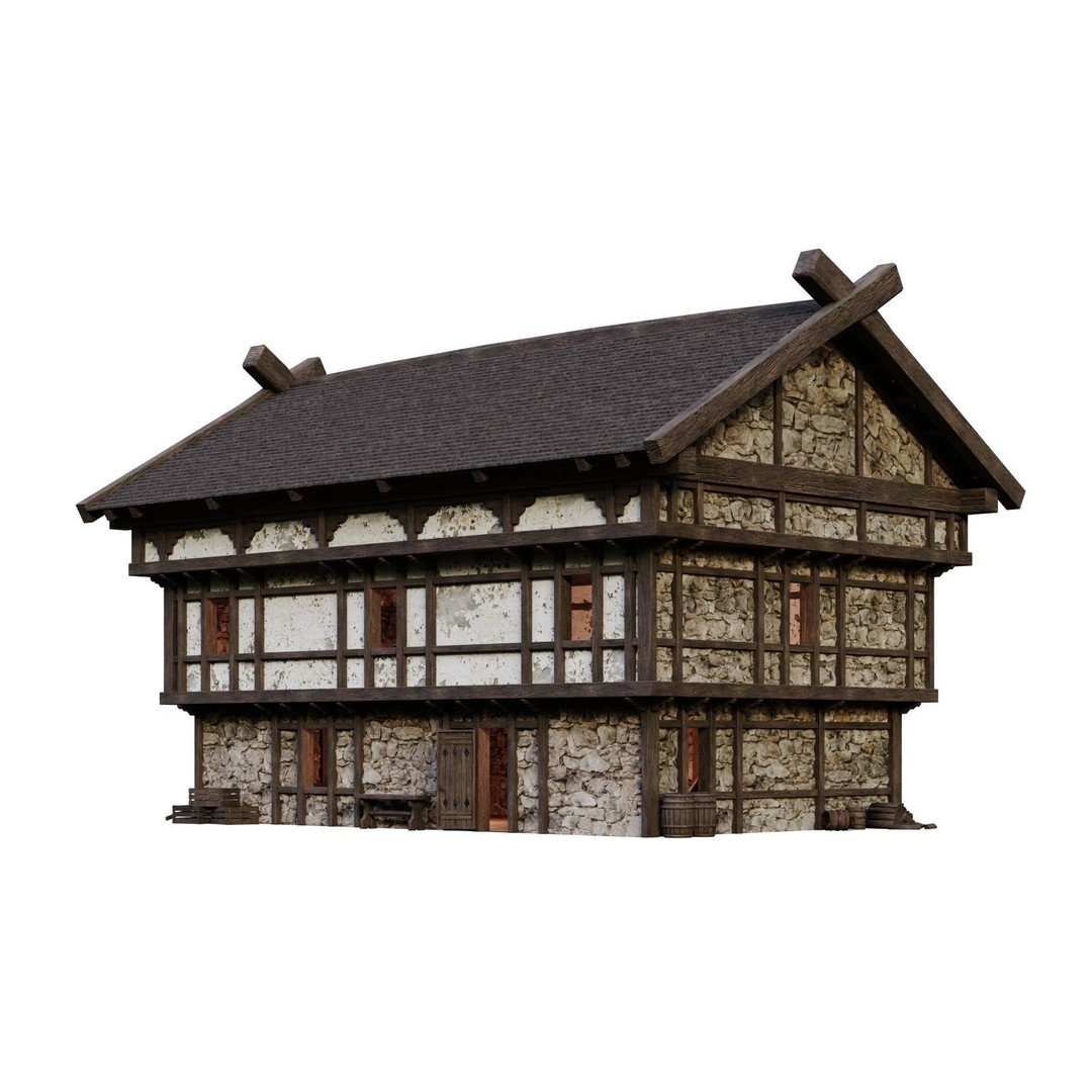 Old Medieval Building 3D Model – Low Poly Game Ready with 4K Textures - View 5