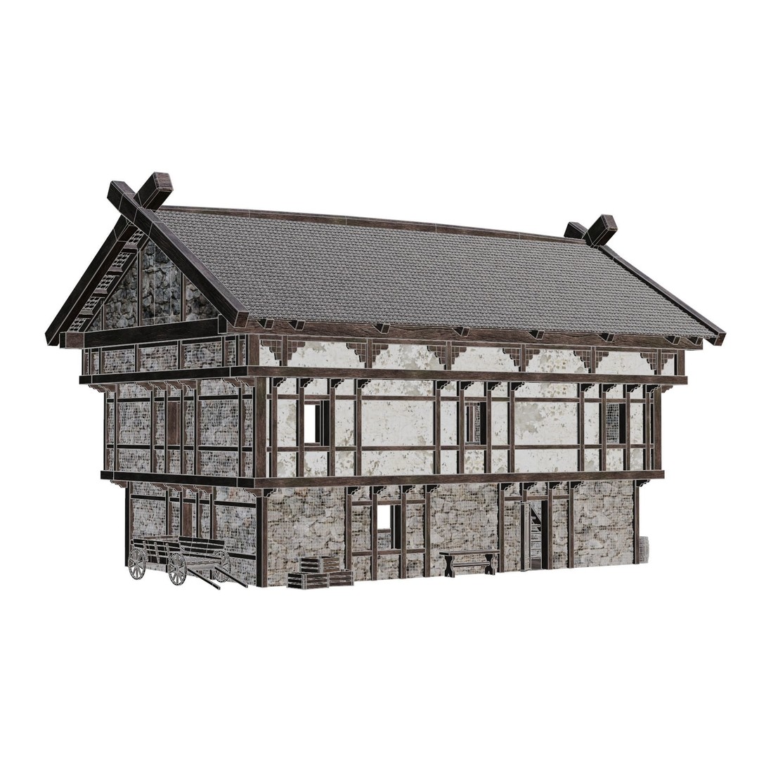 Old Medieval Building 3D Model – Low Poly Game Ready with 4K Textures - View 7