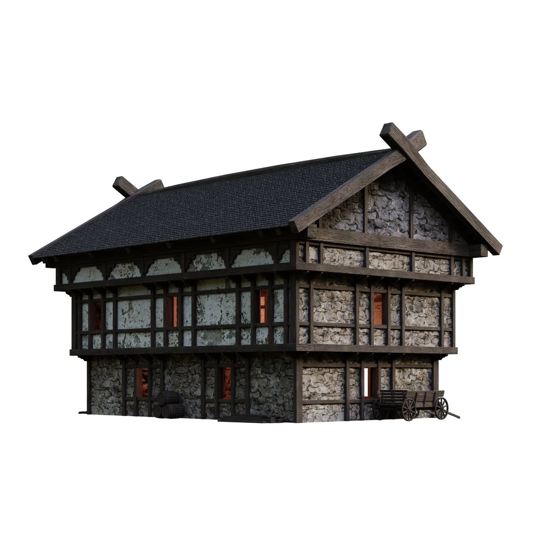 Old Medieval Building 3D Model – Low Poly Game Ready with 4K Textures - View 8